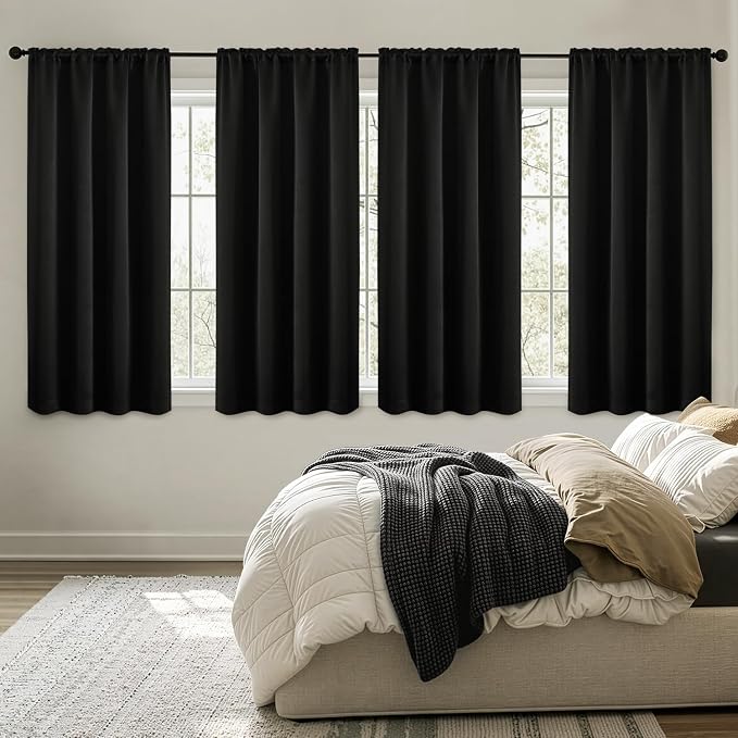MIULEE 4 Panels Set Black Blackout Curtains 63 Inch Length Bedroom | Thermal Curtains for Summer Heat, Light Blocking Privacy Window Drapes, Top&Bottom Rod Pocket