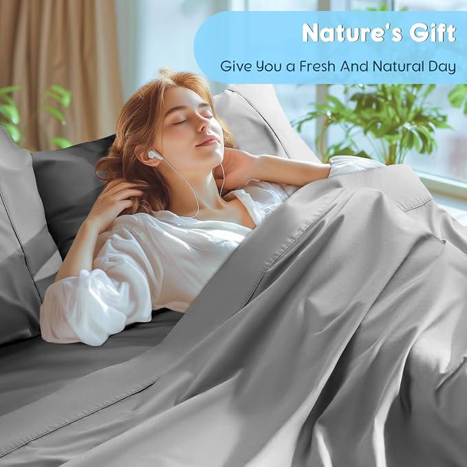 SONORO KATE 1000 Series 100% Egyptian Cotton Cal King Sheet Set,4 Pieces | Soft,Breathable Long Staple,Sateen Weave,Luxury 5-Star Hotel Bed Sheets,16" Deep Pocket,Grey