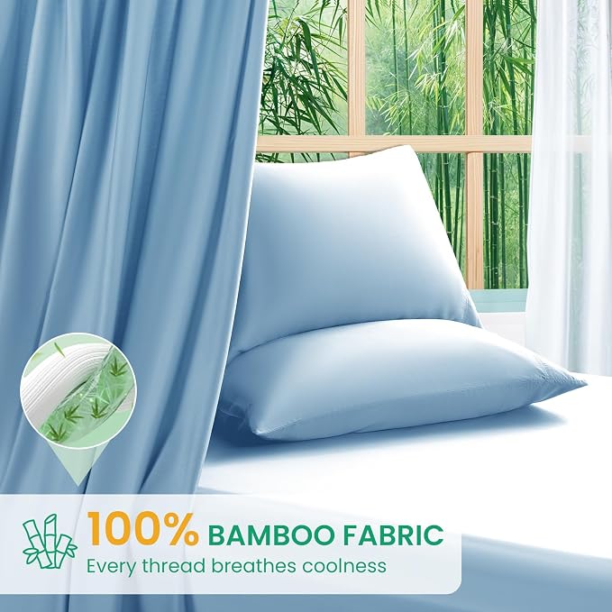 SONORO KATE 100% Viscose Derived from Bamboo_Sheets Full Size,4PC | Cooling Bed Sheets for Hot Sleepers,Soft Breathable & Silky,16" Deep Pocket,Luxury Hotel Bedding,Teal Blue