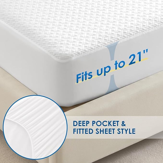 Cozymaker TwinXL Size 100% Waterproof Mattress Protector with Deep Pockets | Fits 8"-21" Mattresses, 3D Air Fabric, Soft Breathable Noiseless Cooling Bed Mattress Pad Cover, Machine Washable