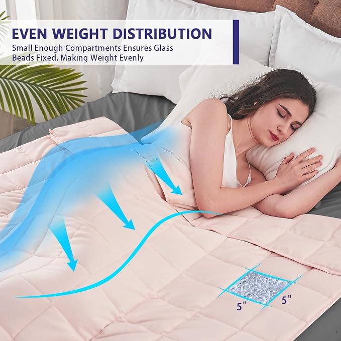yescool Weighted Blanket for Adults (17 lbs, 60" x 80", Pink) Cooling Heavy Blanket for Sleeping Perfect for 160-180 lbs, Queen Size Breathable Blanket with Premium Glass Bead, Machine Washable