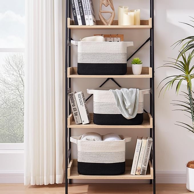 OIASKET Storage Baskets for Organizing, Woven Baskets for Shelves, Rectangle Decorative Organizer for Storage Clothes, Toy, Books, Towels Nursery Bins 3 Pack (Gradient Black, 13"x9.85"x8.7")
