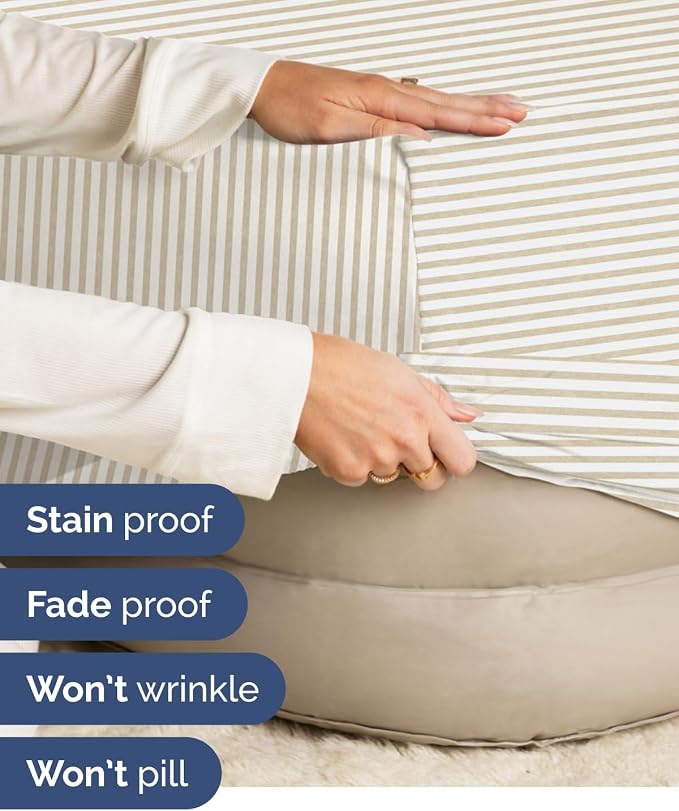 2 Pack Extra Deep Full Fitted Sheets with Deep Pockets - Beige Stripes | Hotel Luxury Bottom Fitted Sheets Only, Soft, Fade & Wrinkle Free, Breathable & Comfy, All Around Elastic Fitted Sheets
