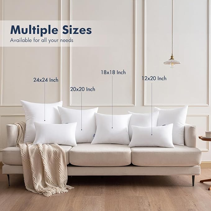 MIULEE 12x24 Throw Pillows Inserts 2 Pack, Decorative Pillows for Couch Bed | 100% Virgin Filling, Full and Fluffy, Lumbar, Back and Neck Support