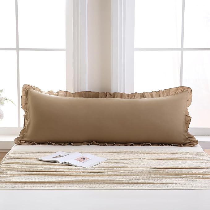 Merryword Taupe Body Pillow Cover 20x54inches Long Pillowcase Ruffled Pillowcases Shabby Chic Ruffled Fringe Decor Body Ruffled Pillow Sham Cute Pillowcase