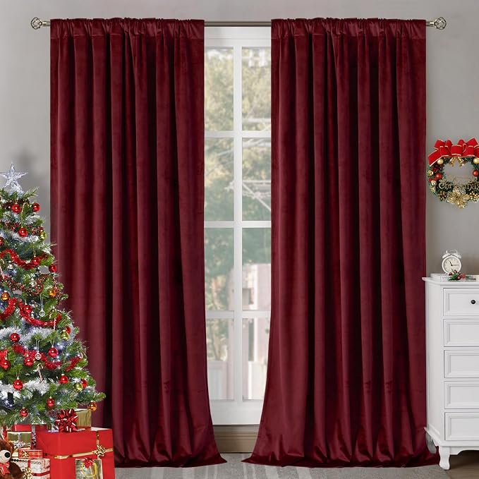 BGment Burgundy Red Velvet Blackout Curtains for Living Room, 2 Panels | Black Out Curtains 84 inch Long, Thermal Insulated, Noise Reduce, Back Tab Rod Pocket, Luxury Panels for Bedroom, 60x84 Inch