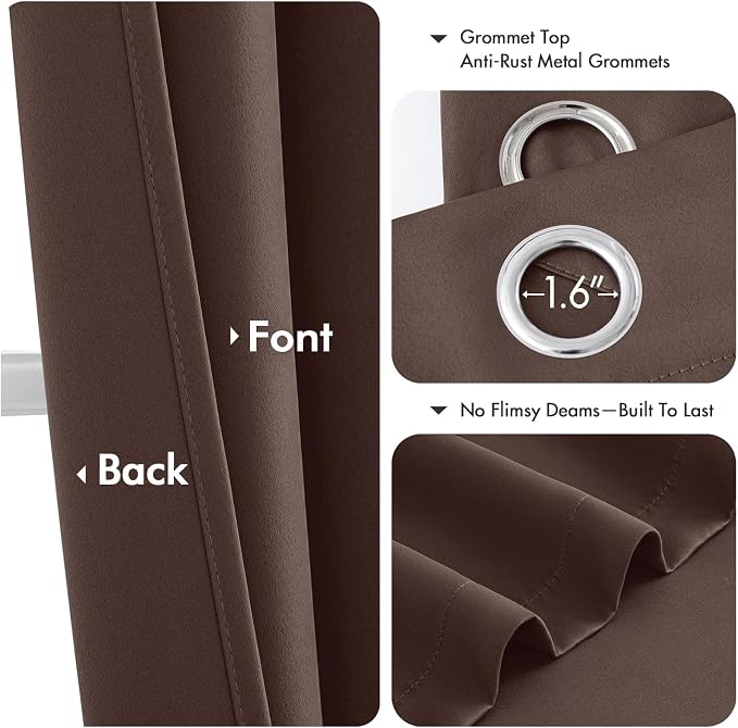 MIULEE Blackout Curtains for Bedroom 2 Panels 40 x 63 Inch Long Dark Brown | Thermal Insulated, Living Room Darkening Grommet Drapes, Noise Reducing, Light Blocking Window Treatments