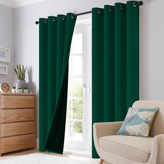SimpleHome Dark Green 100% Blackout Curtains Room Darkening Living Room 63 | Curtains for Bedroom,Thermal Insulated Grommet Window Drapes,Curtains for Living Room with Black Back,38 x 63 Inch,2 Panels
