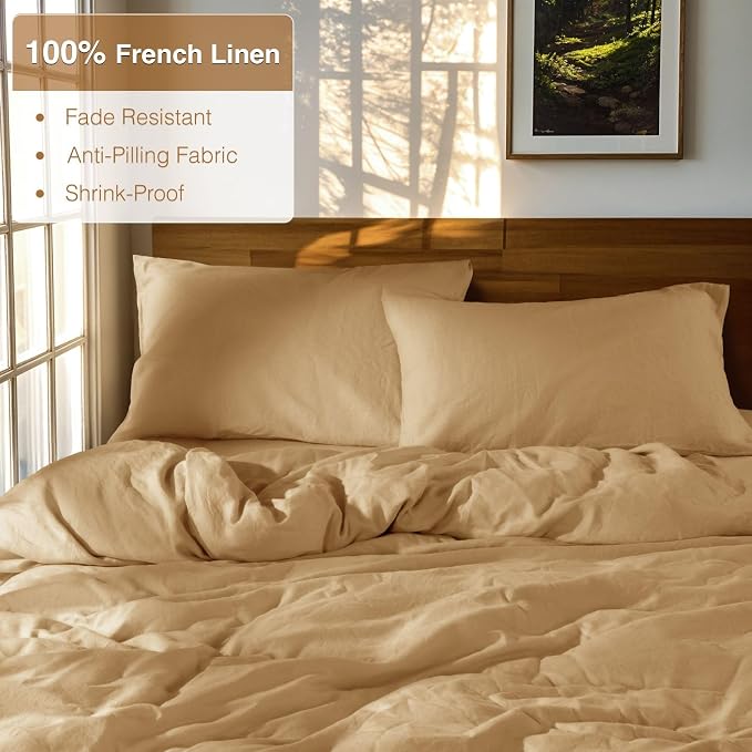 SONORO KATE 100% French Linen King Duvet Cover Set,Zipper Closure,3PC | Natural French Flax,Soft Breathable for Hot Sleepers,Moisture Wicking & Durable,4 Corner Ties,Rust