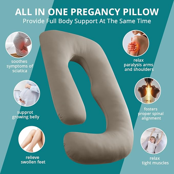 Cooling Pregnancy Pillows for Sleeping, 57'' Full Body Pillow, Linen | Sasttie Maternity Pillow, OEKO-TEX, Down Alternative, Removable Cover, Pregnant Women Must Haves, Maternity Essential