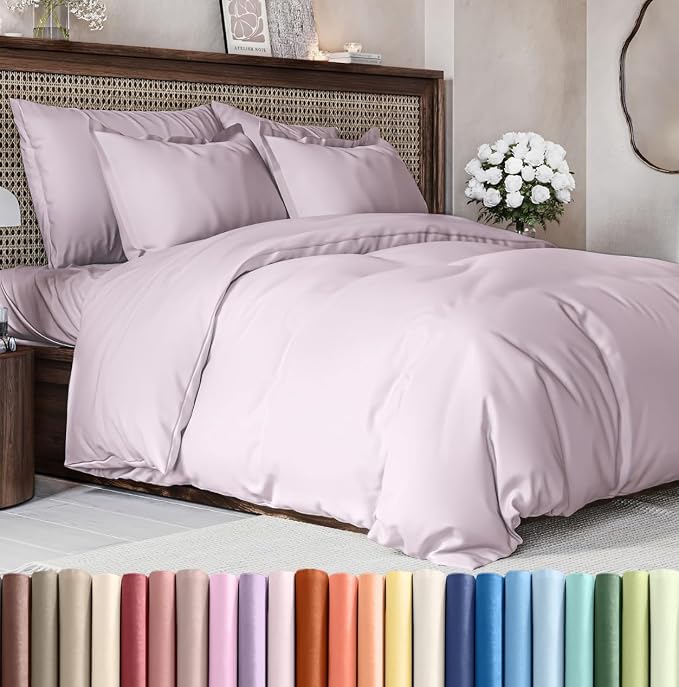 Duvet Cover King Size - 3 Piece with Zipper Closure - Light Lavender | Extra Soft, Breathable, King Duvet Cover 104" x 90" with 2 Pillow Shams, Zipper Closures & Ties, Women, Men, Kids & Teens