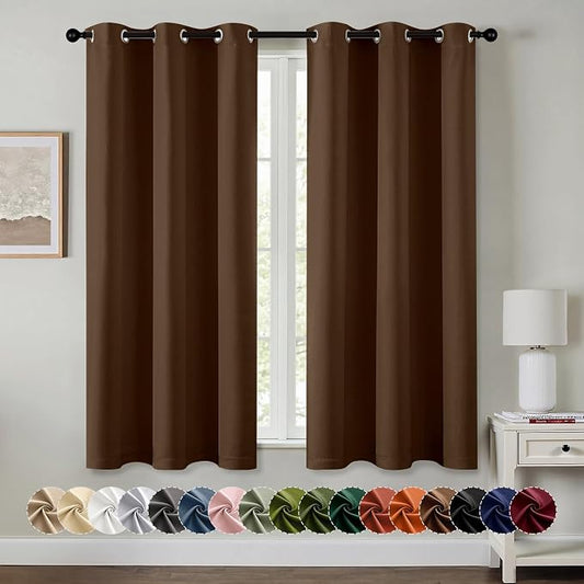 MIULEE Blackout Curtains for Bedroom 2 Panels 40 x 63 Inch Long Brown | Thermal Insulated, Living Room Darkening Grommet Drapes, Noise Reducing, Light Blocking Window Treatments