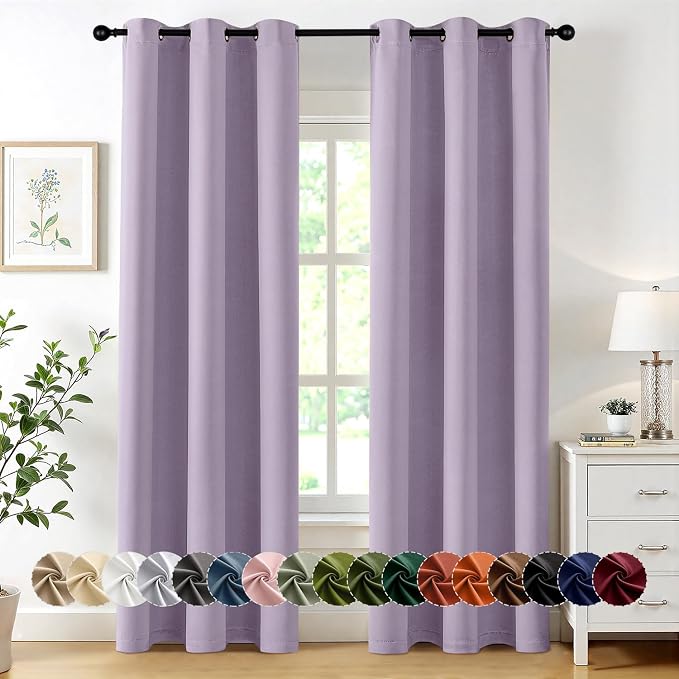 MIULEE Blackout Curtains for Bedroom 2 Panels 40 x 72 Inch Long Lilac | Thermal Insulated, Living Room Darkening Grommet Drapes, Noise Reducing, Light Blocking Window Treatments