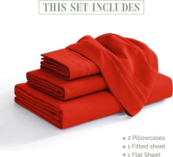 Elegant Comfort Luxury Soft 1500 Premier Egyptian 4-Piece Premium Hotel Quality Wrinkle Resistant Coziest Bedding Set, All Around Elastic Fitted Sheet, Deep Pocket up to 16inch, Queen, Red