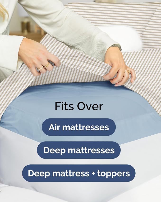 2 Pack Extra Deep Full Fitted Sheets with Deep Pockets - Beige Stripes | Hotel Luxury Bottom Fitted Sheets Only, Soft, Fade & Wrinkle Free, Breathable & Comfy, All Around Elastic Fitted Sheets