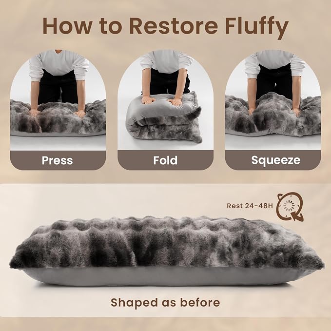 ZonLi Fluffy Body Pillow for Adults, Fuzzy Faux Fur Long Pillow with Shredded Memory Foam, Adjustable Support for Side Sleepers, Gifts, 20 x 54 Inch, Dark Grey