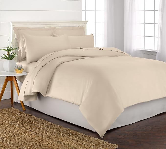 Pure Bamboo King Duvet Cover, 3 Piece Set, Genuine 100% Organic Viscose Derived from Bamboo, Luxuriously Soft and Cooling, 2 Pillowcases (King, Almond)