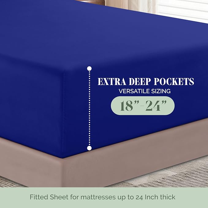 Elegant Comfort Luxurious 1500 Premium Hotel Quality Microfiber 4-Piece Sheet Set, 18-24 Inches Deep - Extra Deep Pocket Sheets - Ultra Soft 4PC Deep Pocket Sheets, California King, Royal Blue