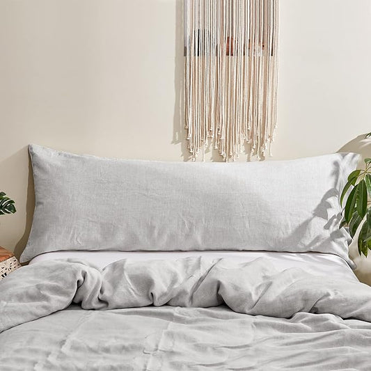 Simple&Opulence Body Pillow Cover 20" x 54",100% Pure Linen, Ultra Soft and Breathable, Body Pillowcase with Envelope Closure for Adults(Light Grey)