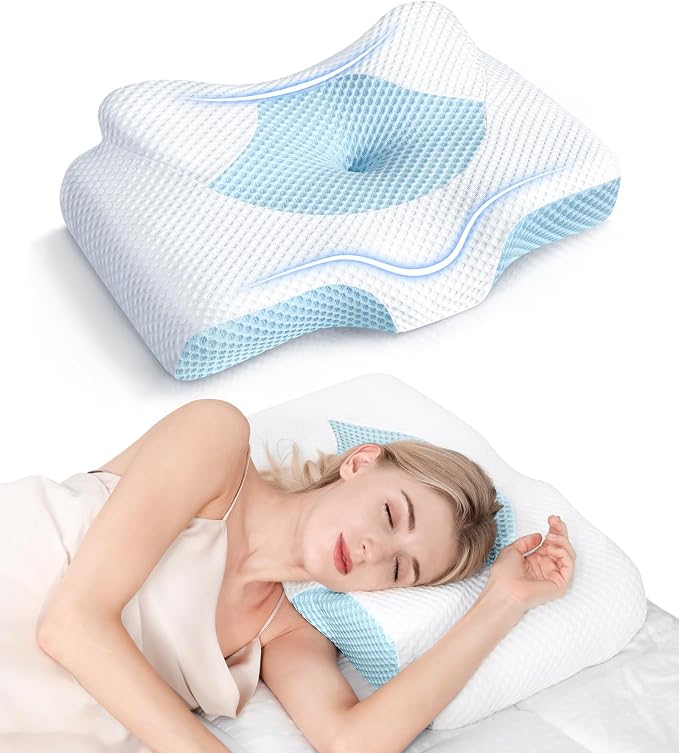 Cervical Pillow for Neck Pain Relief, Hollow Design Odorless Memory Foam Pillows with Cooling Case, Adjustable Orthopedic Bed Pillow for Sleeping, Support for Side Back Sleepers