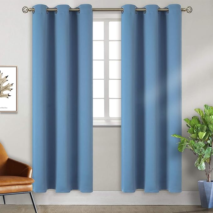 BGment Denim Blue Blackout Curtains for Living Room 84 Inch Long - 2 Panels | Grommet Top, Black Out, Room Darkening, Sunblock, Thermal Insulated, Window Drapes for Bedroom, 38x84 Inch