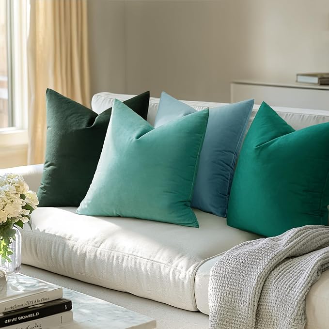 MIULEE Velvet Throw Pillow Covers 18x18 Inch Pack of 2 Aqua Green | Soft Solid Decorative Pillow Covers, Modern Luxury Home Decor, for Couch Chair Sofa Bedroom Livingroom