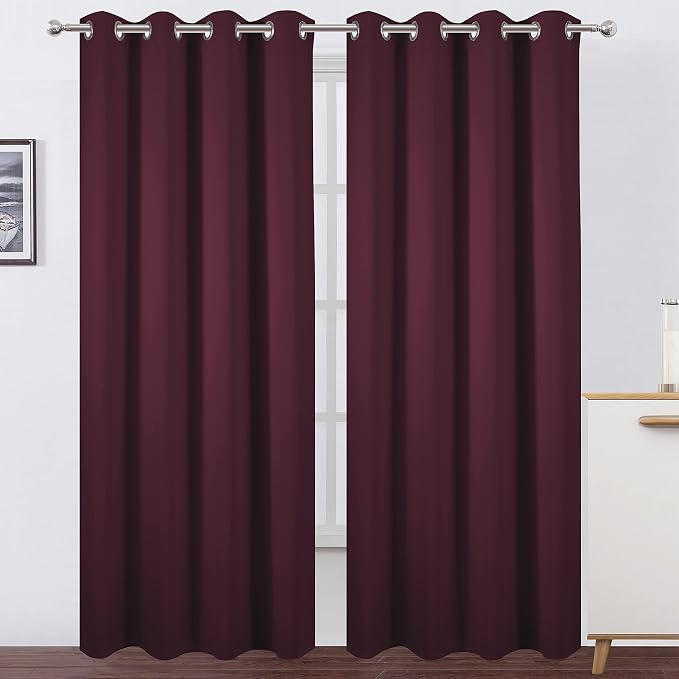 Burgundy Red Thermal Blackout Curtains/52 x 84 Inch/Set of 2 Panels Room Darkening Curtains for Bedroom
