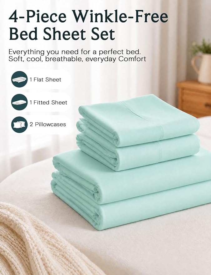 Cal King Size Sheets Set, Cooling & Soft Deep Pocket Bed Sheets, 4PC | LuxClub Silky Fitted Sheet & Pillowcase Sets, Breathable Hotel Luxury Bedding for Mattress Wrinkle Free, Aquamarine