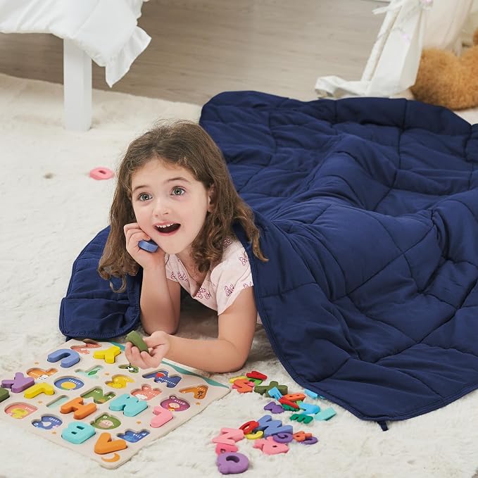 Weighted Blanket 3lbs, 36"x48", Cooling Heavy Throw Blanket for 20-40lbs, Microfiber Soft Thick Big Blankets Weighted Comforter Breathable Gift, Navy