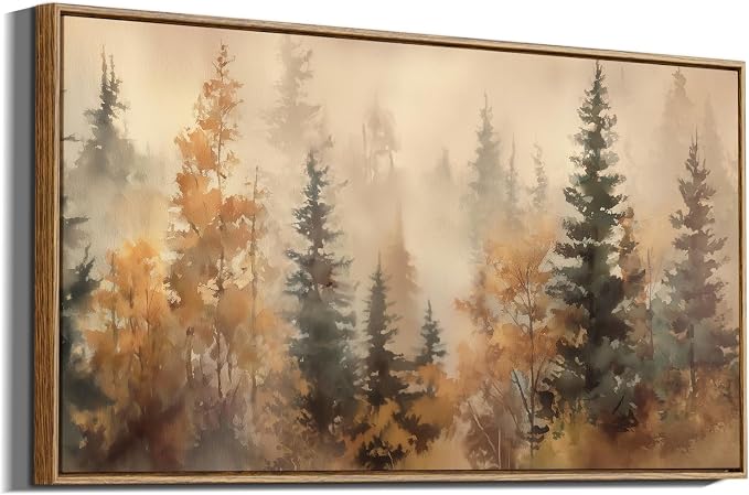 InSimSea Extra Large Framed Fall Wall Art, Forests Trees Landscape, 20x40in | Living Room Country Farmhouse Decor, Vintage Canvas Prints, Retro Long Pictures for Bedroom Above of Bed