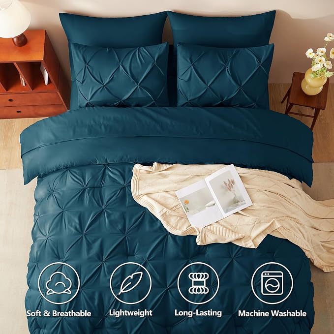 Oversized King Comforter Set Lyons Blue, 7 Pieces Bed in a Bag | OEKO-TEX 100 Certified, 240GSM All Season, Bedroom, Guest Room, Down-Alternative Comforter, Sheets, Pillowcases & Shams