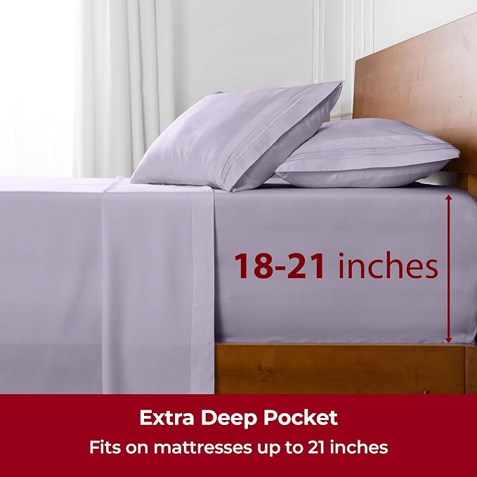 Mellanni Iconic 4-Piece, Ultra Soft Sheet Set (Queen, Lavender) | 10M+ Sleepers. Lab-tested: Sleeps Cool, Stays Bright, Strong, Smooth. Good Housekeeping Best Bedding, 7 yrs running.