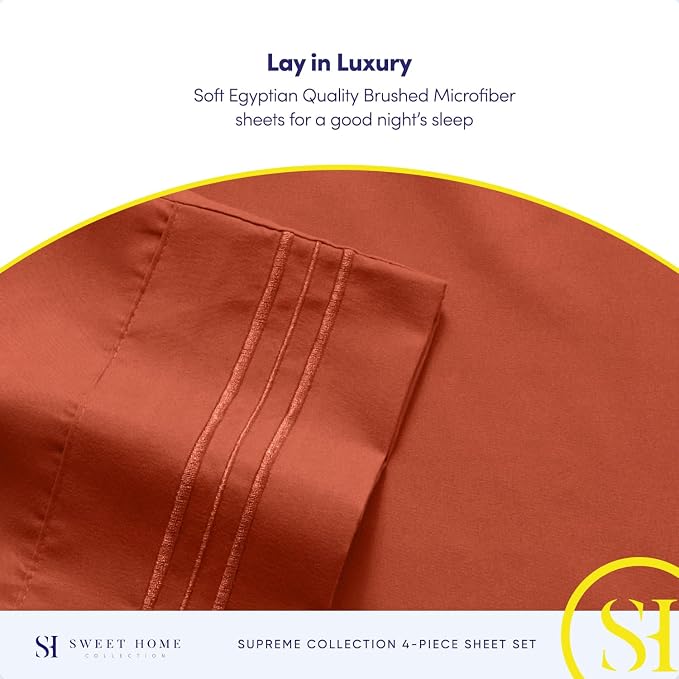 California King Sheet Sets - Breathable Luxury Sheets with Full Elastic & Secure Corner Straps Built In - 1800 Supreme Collection Cal King Deep Pocket Bedding Set, Sheet Set, California King, Rust