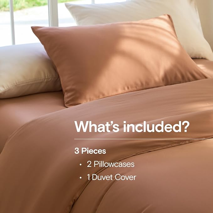DOZ Duvet Cover Set, 100% Viscose derived from Bamboo, Organically Grown, Buttery Soft, Cooling Duvet Covers, High GSM, 1 Duvet Cover and 2 Pillowcases, 106"x90" (Clay, King/Cal King)