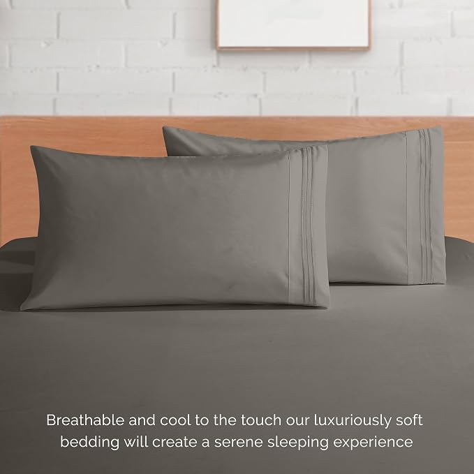 Elegant Comfort Luxury 1500 Premium Hotel Quality Microfiber 4-Piece Sheet Set - Wrinkle Resistant, All Around Elastic Fitted Sheet, Deep Pocket up to 16", Twin/Twin XL, Grey
