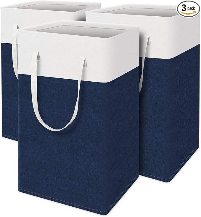 TasticTotes Laundry Basket 3-Pack, Laundry Hamper, 88L-Blue | Clothes Laundry Hamper, Collapsible Laundry Basket, Freestanding laundry hamper with Handles for Home or Dorm