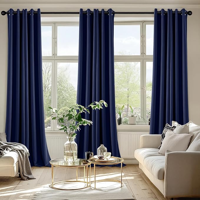 MIULEE Blackout Curtains for Bedroom 2 Panels 40 x 96 Inch Long Navy Blue | Thermal Insulated, Living Room Darkening Grommet Drapes, Noise Reducing, Light Blocking Window Treatments