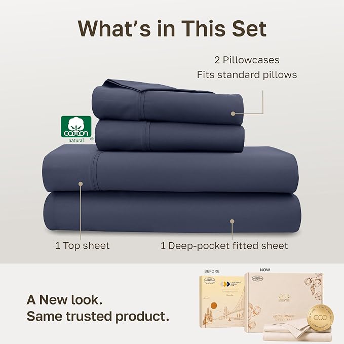 California Design Den Soft 100% Cotton Sateen Full Bed Sheets, 4 Pc Set | 400 Thread Count Backed by Good Housekeeping Seal, 16" Deep Pocket, All-Around Elastic, Durable, Easy Care -Indigo Dusty Blue