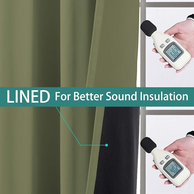 Yakamok Sage 100% Blackout Patio Door Curtain Panels W100 x L84,1 Panel | Noise Reducing Barrier Panel for Sliding Glass Door, 2 Thick Layers Heat Full Light Blocking Patio Door Drapery