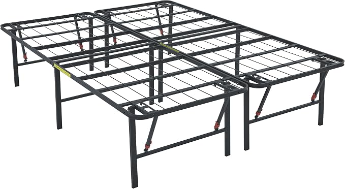 Amazon Basics Foldable Metal Platform Bed Frame with Storage Space, Sturdy Steel, No Box Spring Needed, 18 Inches High, Tool-Free Setup, Noise Free, King Size, Black