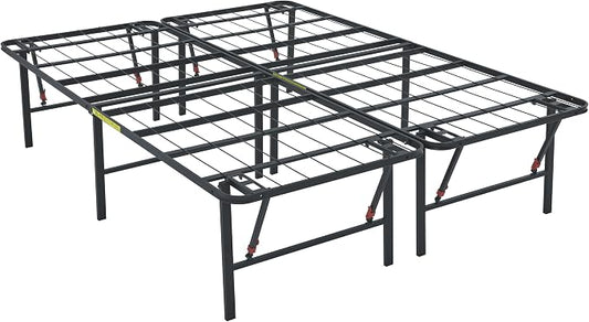 Amazon Basics Foldable Metal Platform Bed Frame with Storage Space, Sturdy Steel, No Box Spring Needed, 18 Inches High, Tool-Free Setup, Noise Free, King Size, Black