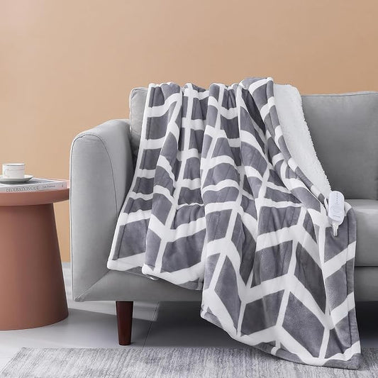 VENTIMI Heated Throw Blanket, 5 Heat Levels & 3 Hours Auto Off, Grey | ETL & FCC, Fast Warming, 50" × 60", Flannel and Sherpa, Couch Office Use, Machine Washable, Removable Controller