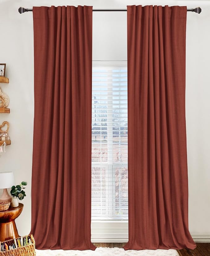 Faux Linen Total Blackout Curtains for Bedroom 84 Inches Long, Terracotta | 100% Blackout Shield, Back Tab/Rod Pocket Living Room Drapes, Thermal Insulated Blackout Curtains 2 Panels Set, 50"W x 84"L