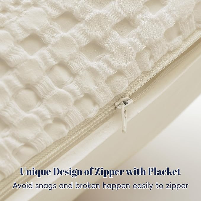 PHF 100% Cotton Waffle Body Pillowcase with Zipper, 1 Pack 20" x 54" Soft Skin-Friendly Pillow Sham, No Filling, Aesthetic Woven and Breathable Waffle Weave Body Pillow Cover for Bed, Ivory