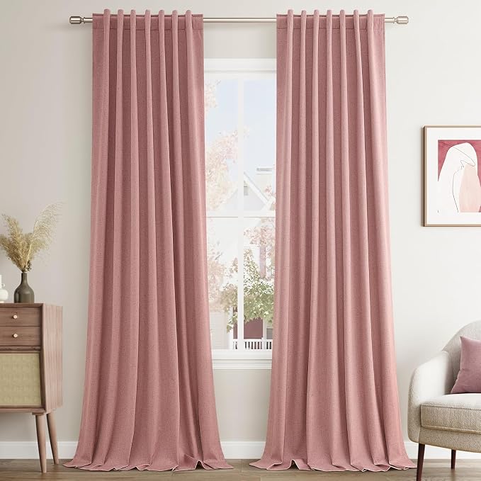 100% Blackout Curtains 84 Inch Length 2 Panels Set for Living Room Bedroom Back Tab Thermal Insulated Black Out Linen Drapes Room Darkening Window Curtains 84 Inches Long, Ash Rose
