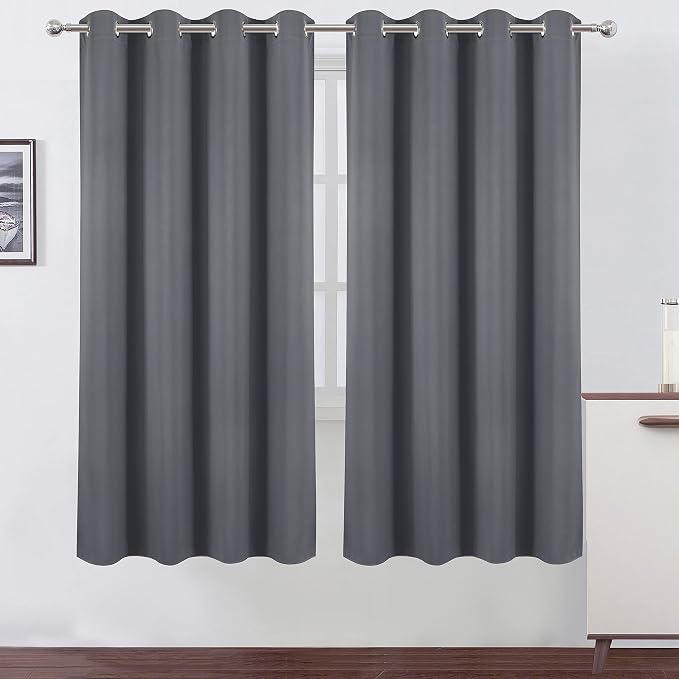 Grey Thermal Blackout Curtains/52 x 72 Inch/Set of 2 Panels Room Darkening Curtains for Bedroom