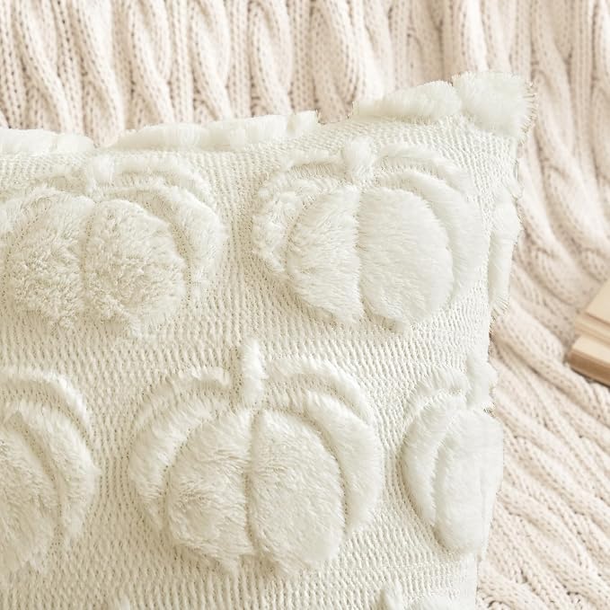 MIULEE Fall Pillow Covers Pumpkin Fall Decor 24x24 Cream White | Set of 2 Fall Decorations for Home, Plush Faux Fur Farmhouse Accent Pillowcases, Porch Sofa Couch Cushion Bed Livingroom