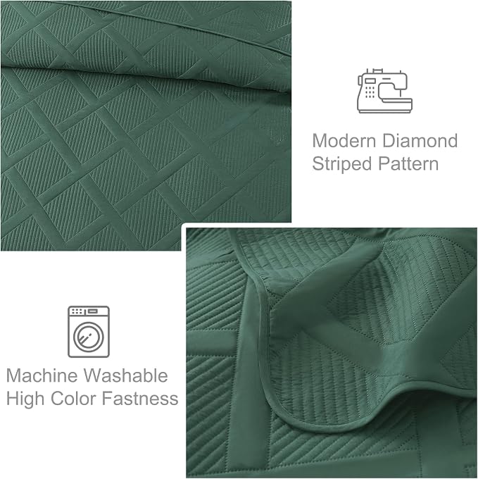 Exclusivo Mezcla Twin Size Quilt Set, Green | Soft Bedspreads with 1 Pillow Sham, Modern Striped Pattern, Lightweight Bedding Set Coverlets for All Seasons, 68x88 Inch