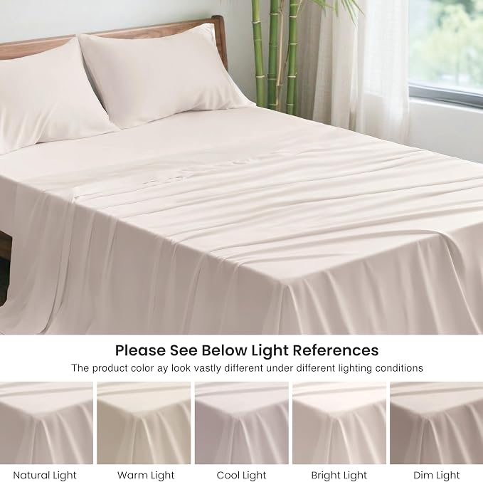 Love's cabin 4 Piece Full Size Sheet Set, 100% Rayon Derived from Bamboo, Cooling & Breathable, Soft Silky Deep Pocket up to 16", Hotel Luxury Bedding for Hot Sleepers, Sand