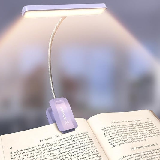 Glocusent 26 LED Reading Lights for Books in Bed, Ideal Gifts for Reader | Rechargeable Book Light, Eye Caring 5 Amber Colors Stepless Dimming, Travel Lightweight Clip-on, Book Lovers Men Women Kids